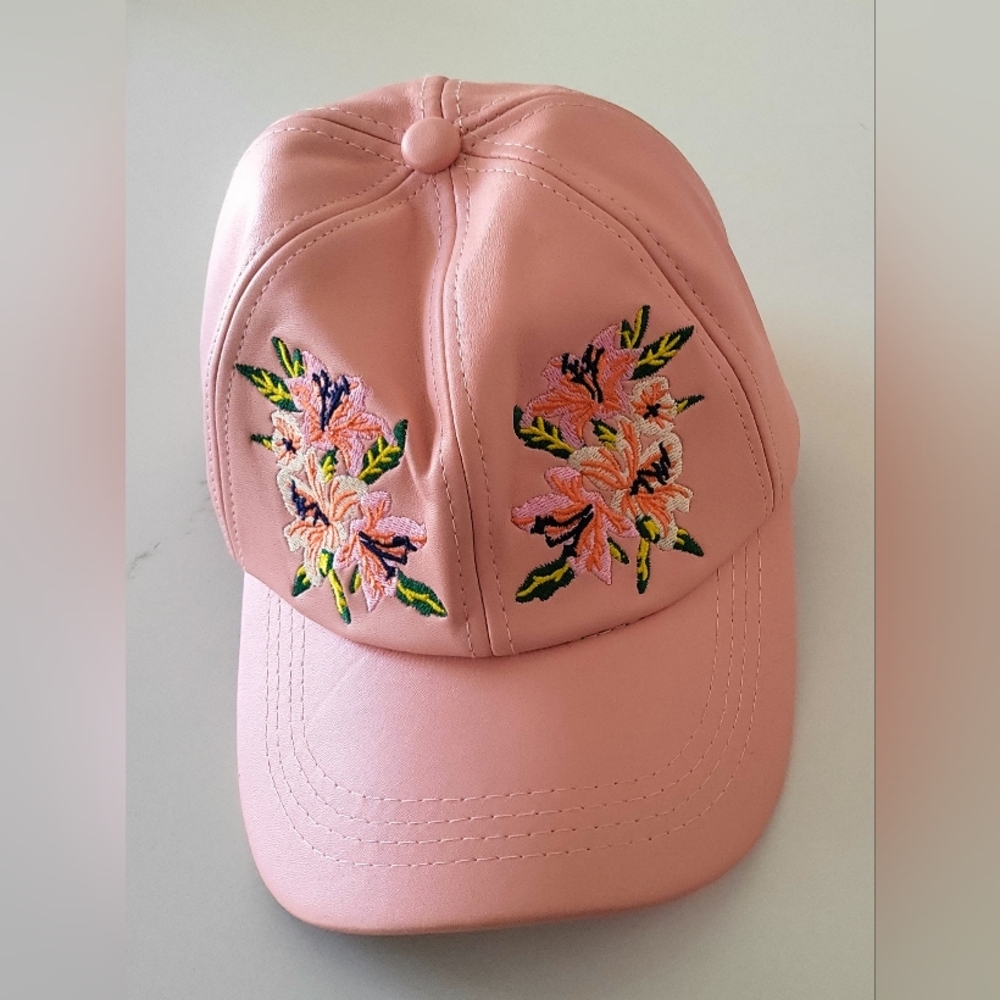 Studio F Floral Embroidered Pink Cap.